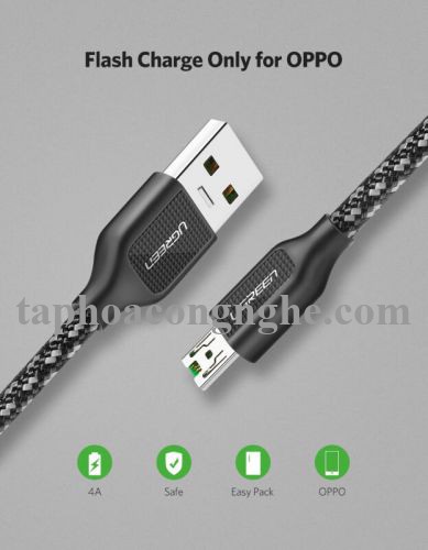 Ugreen 50380 0.5M màu Đen Cáp sạc truyền dữ liệu USB 2.0 sang MICRO USB 4A võ hợp kim kẽm US271 30050380